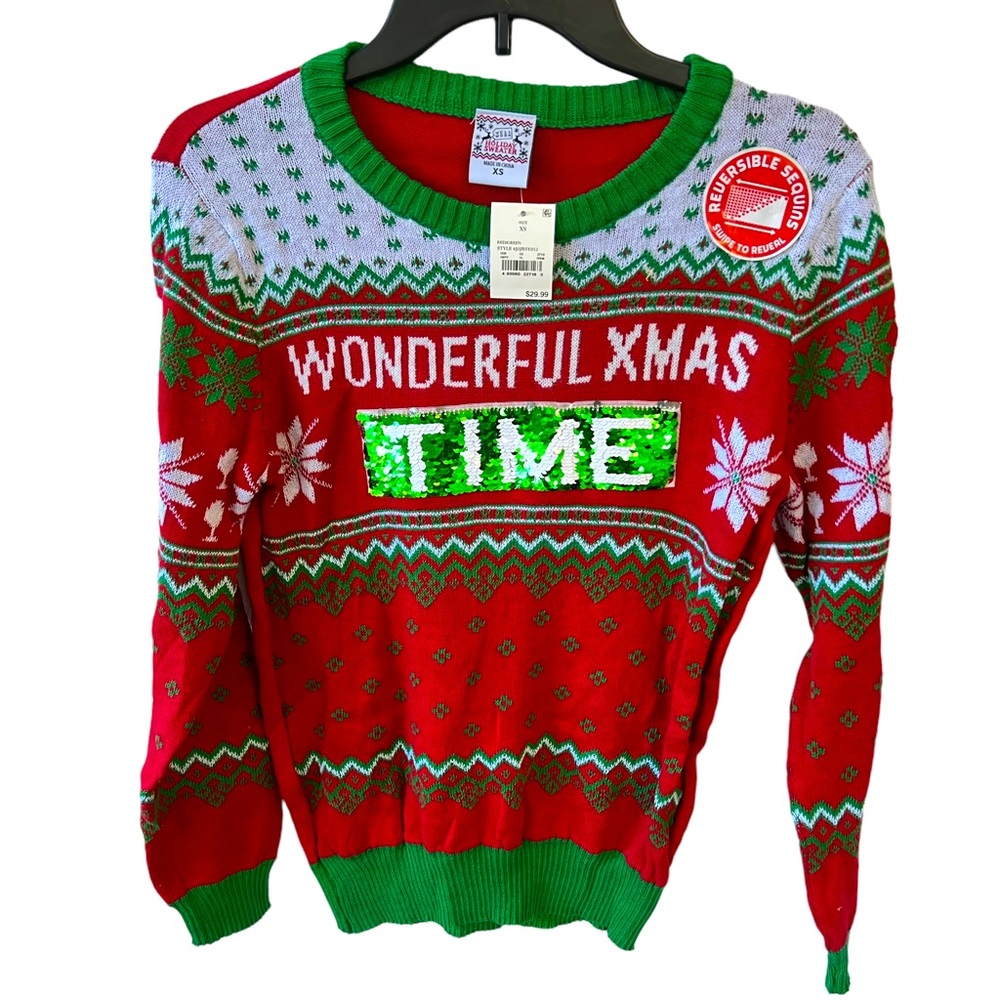 Brand new with tag women’s Christmas sweater sequins flip x small tacky holiday